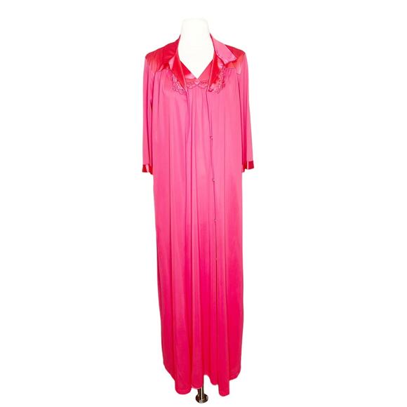 Vintage Vanity Fair Small Pink 2-Piece Dress Set Robe Slip Nighty Satin Nylon - Picture 1 of 10